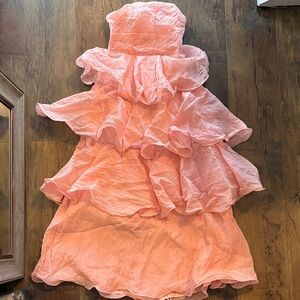 Chic Strapless Coral Ruffled Dress